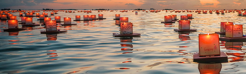 lanterns floating on a river