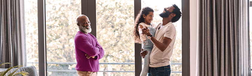 Couple setting up their living room